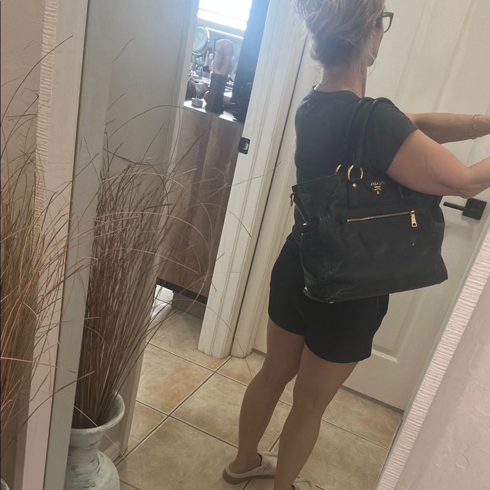Prada Black Leather Tote with Gold Hardware Accents - Picture 5 of 17
